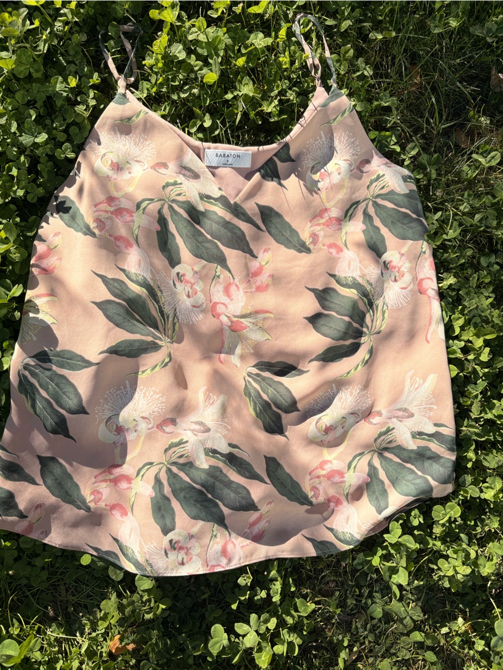 Aritzia Babaton Pink Floral V-Neck Camisole